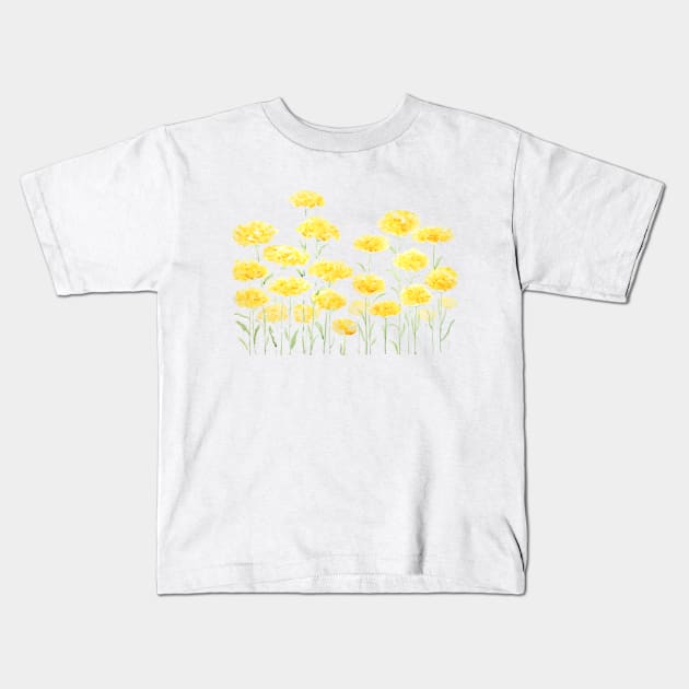 abstract yellow common yarrow flowers watercolor horizontal Kids T-Shirt by colorandcolor